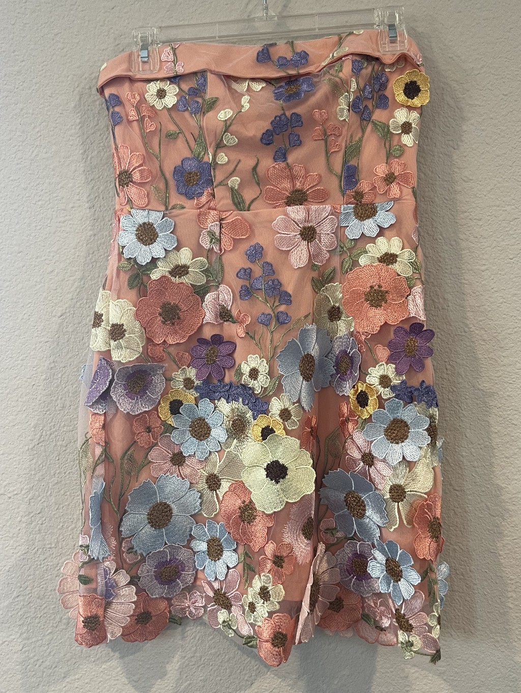 Nwt Selfie Leslie Womens Pink Multicolor Embroidered Applique Floral Mini Dress